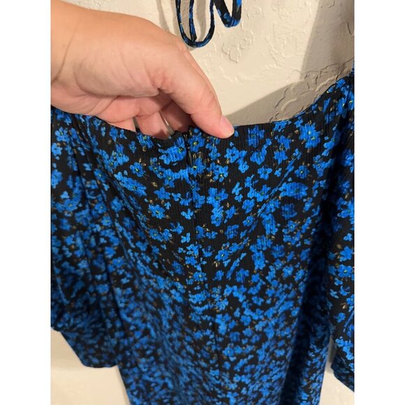 Topshop Midnight Blue Floral Milkmaid Style Boho Dress - Picture 12 of 13